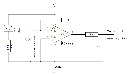 Schema circuitale del Pulse Sensor [9].