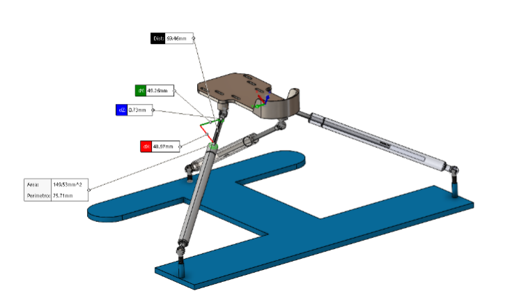 Fig. 22 – Assieme bozza utilizzato per fare diverse misure e verifiche Per quanto riguarda il perno con la testa sferica di diametro 10mm è stato prima ricostruito rispettando le dimensioni da catalogo, quindi considerando un perno con filettatura M8x1,25 di 13 mm e un’altezza totale di 28 mm.